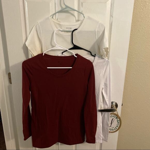 St. John's Bay Tops - LOT of 3 White & Dark Red Solid Tee Shirts for Layering Women Junior Size Medium